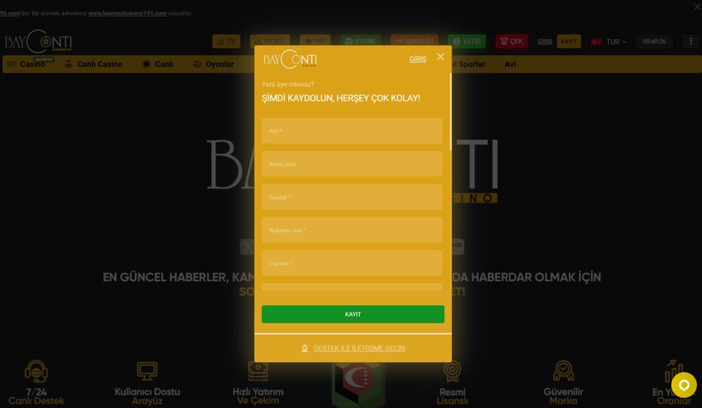 bayconticasino üyelik işlemleri